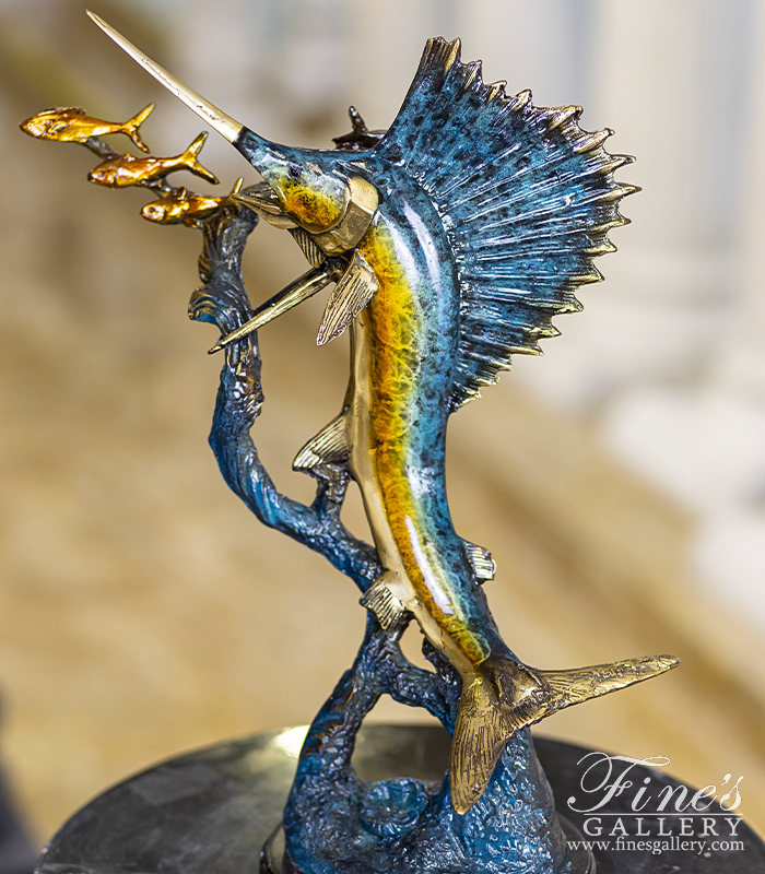 Bronze Statues  - 18 Inch Tabletop Bronze Sailfish Sculpture - BS-1657